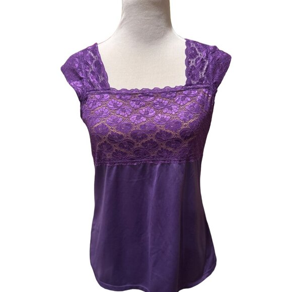 Kathleen Kirkwood Under Cover Agent Purple/Tan Lace Sleeveless Cami Tank Top - Picture 1 of 5